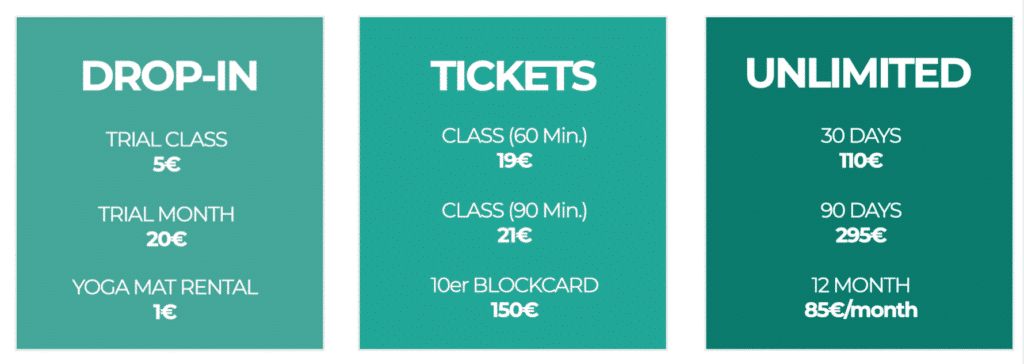 Create a simple pricing table in your studio software